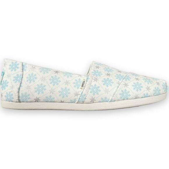 TOMS White Microsuede Snowflake Print Alpargata Flat Slip On Shoes Womens Size 9 - Picture 3 of 11